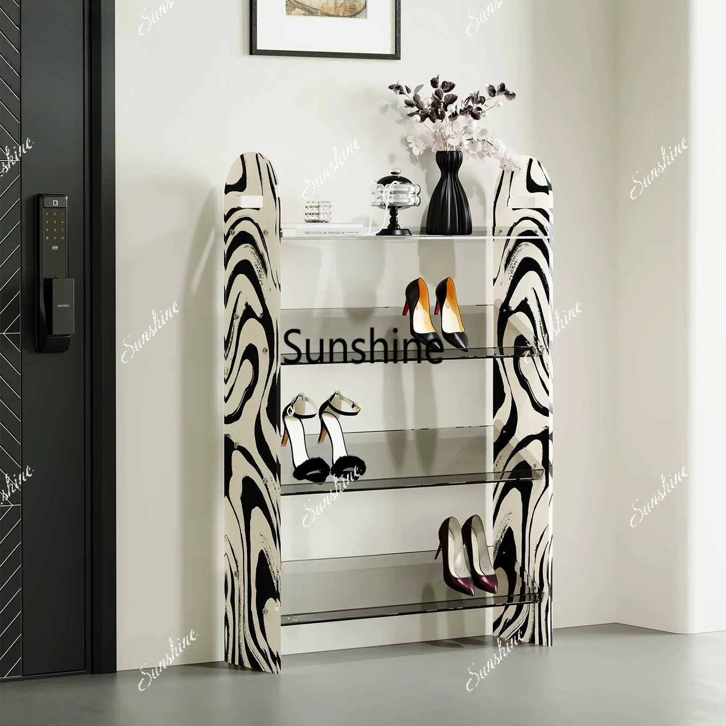 Zebra pattern acrylic transparent shoe rack multi-layer shelf
