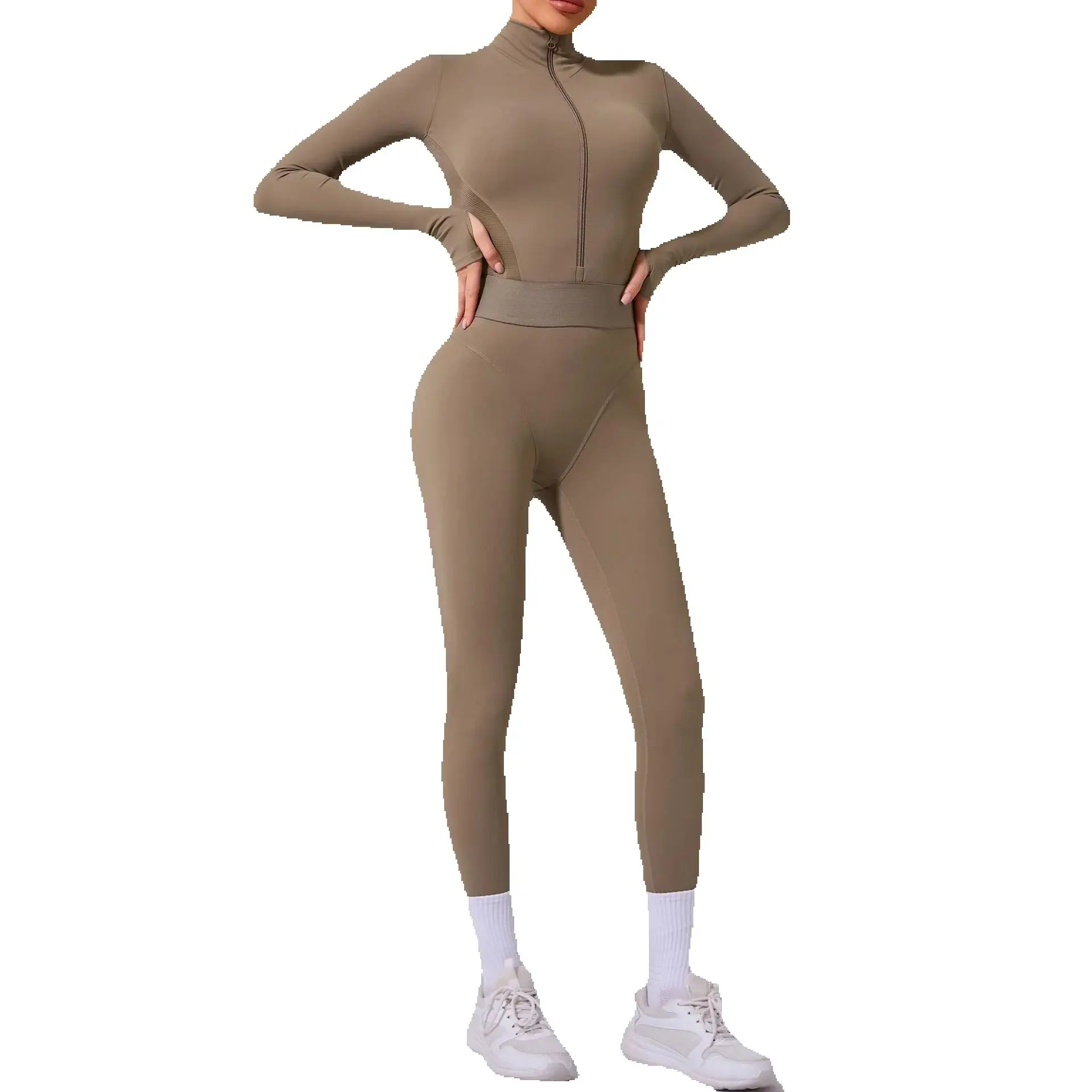 

Women Yoga Set Tracksuit Sports Jumpsuit Fitness Suit Female Rompers Quick Dry Yoga Clothes Workout Bodysuit Zipper Long Sleeved