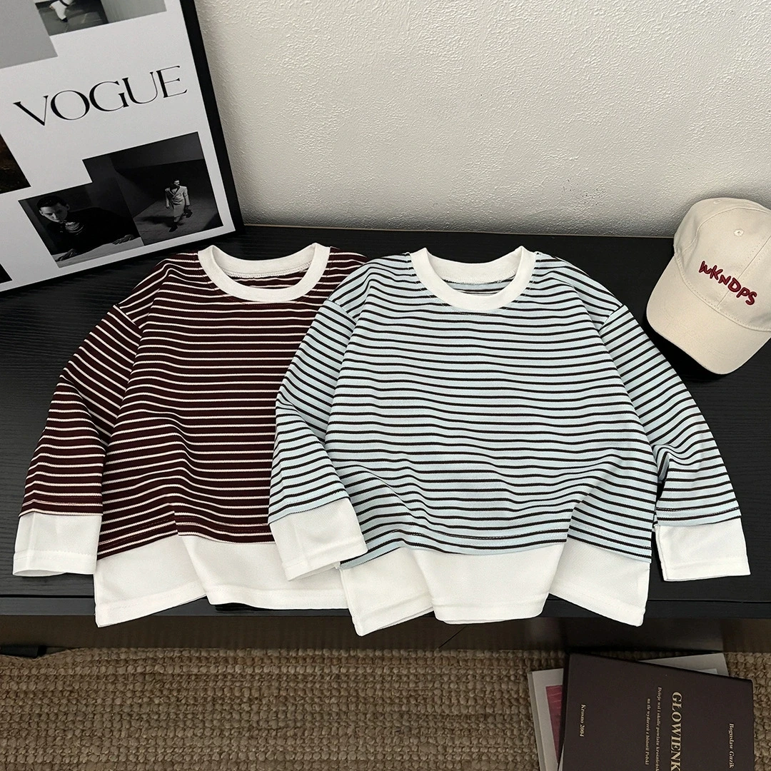 

Cotton Children's Clothing Long Sleeve T-shirts Striped Baby Boy Girl Tops Casual Kids T-shirt Autumn Spring Tee 1-8T