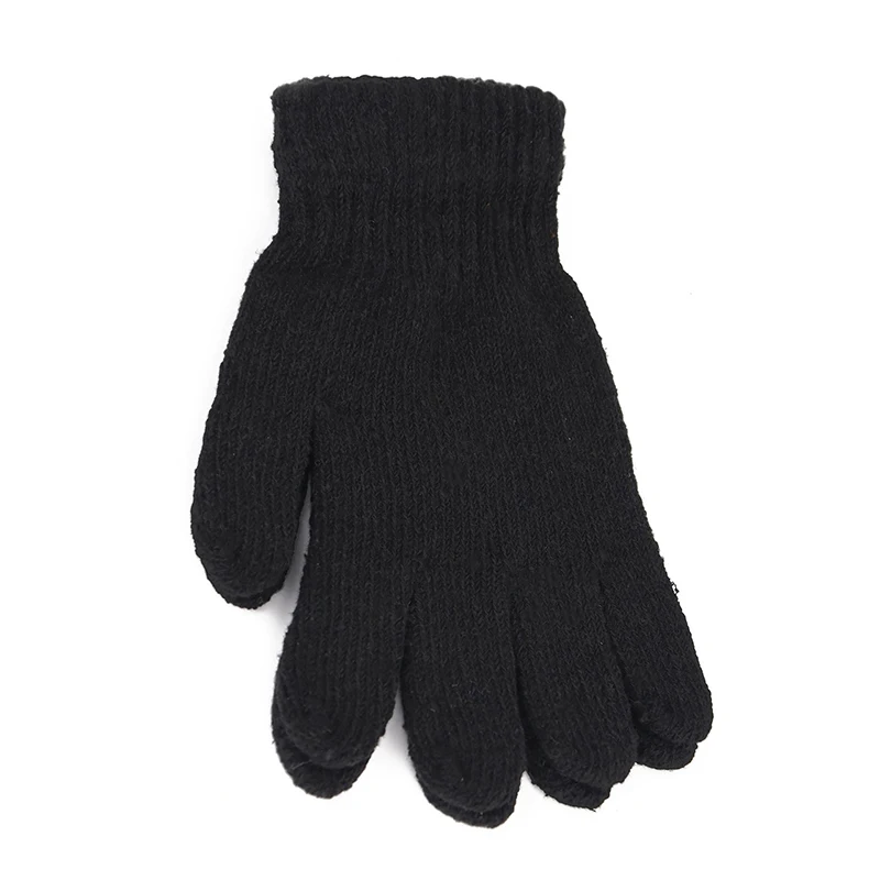 1Pair Black All-Finger Gloves For Women And Men Wool Knit Wrist Cotton Gloves Winter Warm Workout Gloves