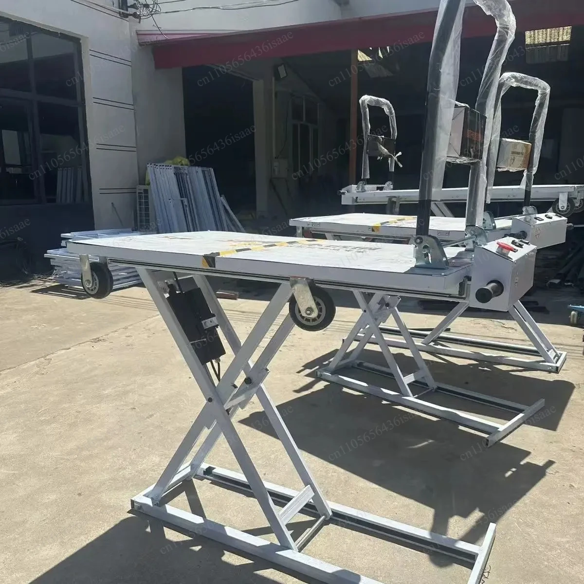 Portable Mobile Scissor Lift, Small Flat Push Trolley for Material Handling