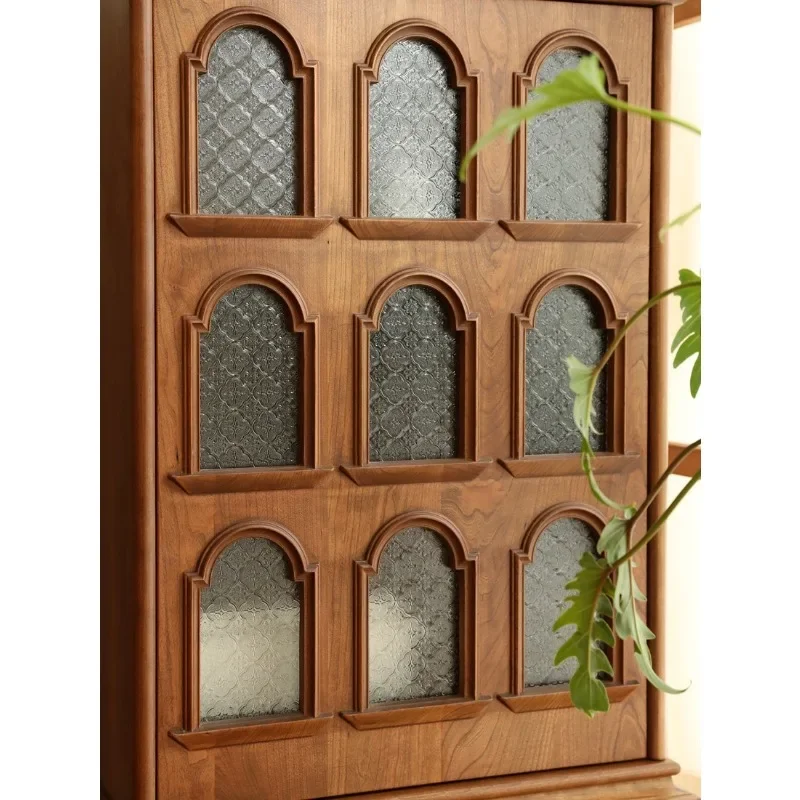 

American solid wood medieval, solid wood storage display cabinet retro entrance cabinet cherry wood living room tea cabinet