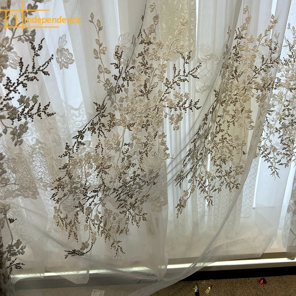 New Customized Embroidery Lace White Window Screen Curtains for Living Room Bedroom French Window Balcony Bay Window Partition