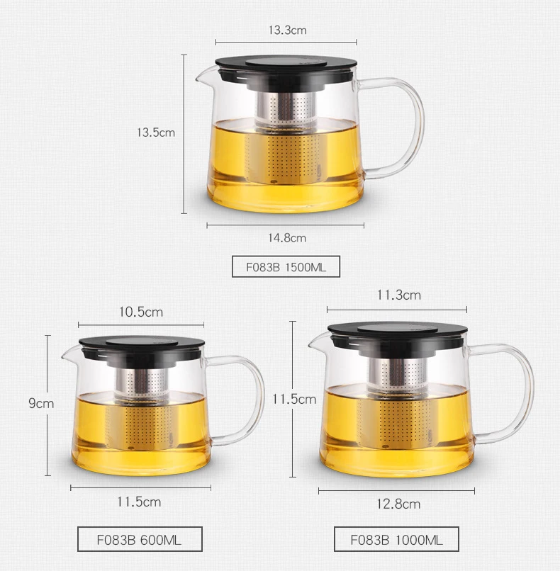 600/1500ML Glass Teapot Thickened Heat-resistant Glass Tea Kettle with Stainless Steel Infuser Glass Teapots Home Teaware