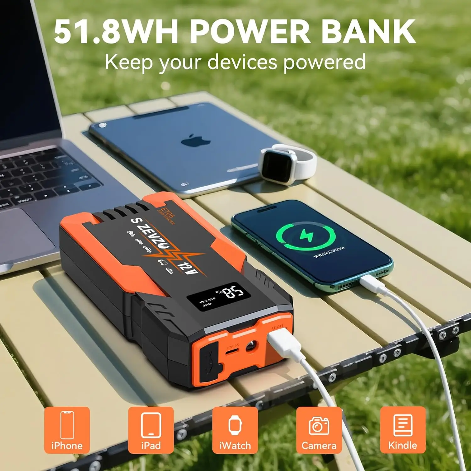 ET05 3000A محمول، حزمة بطارية 12 فولت مع USB، شاشة LCD، مصباح يدوي ثلاثي الأوضاع