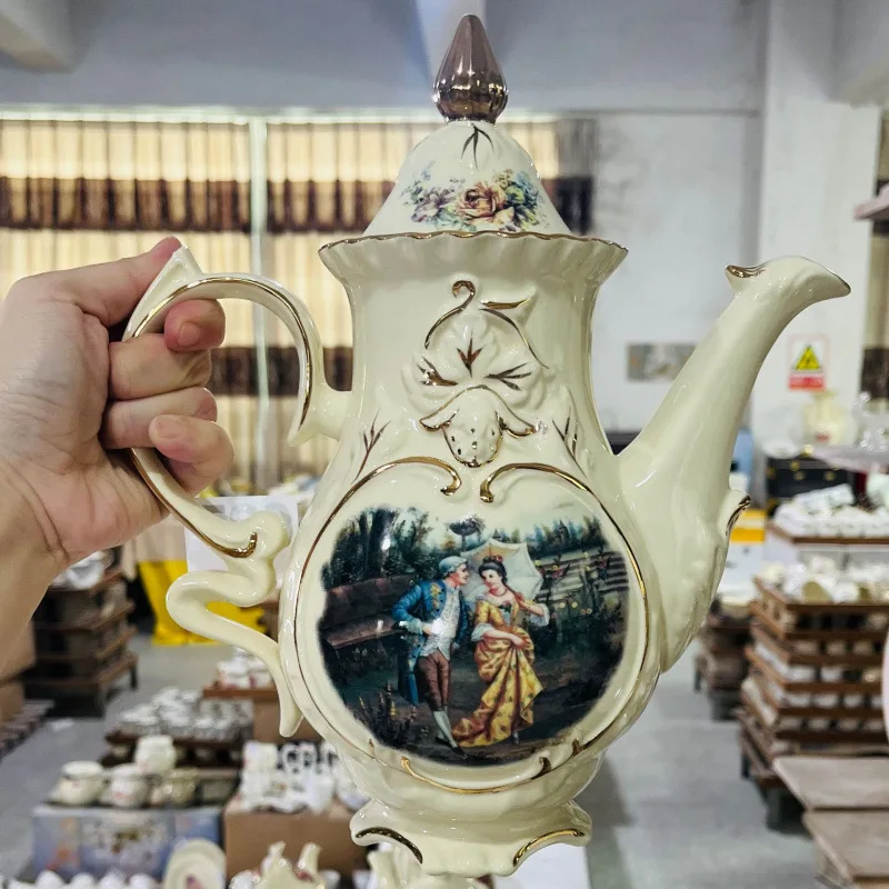 European simple teapot cool kettle cold kettle coffee pot character rich flower relief ivory porcelain white porcelain