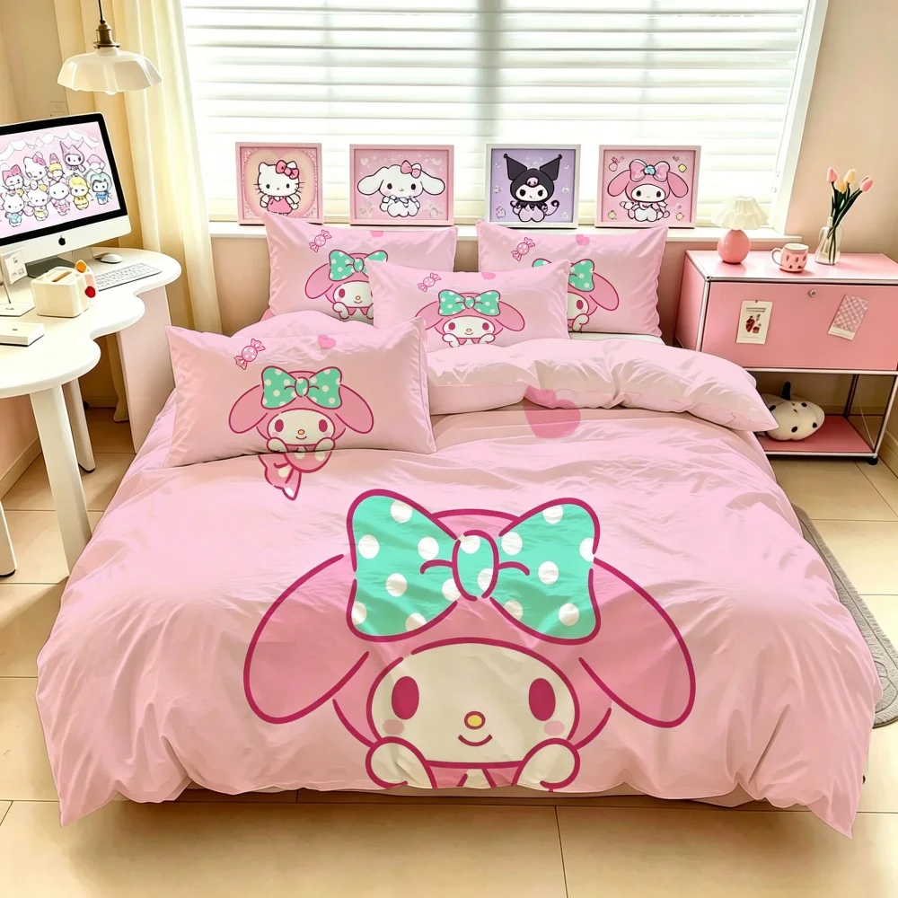 Sanrio Cartoon Bedding Set - Soft Printed Quilt Cover & Pillowcase, Comfortable Duvet Cover for Kids Adults, Full Queen King Siz