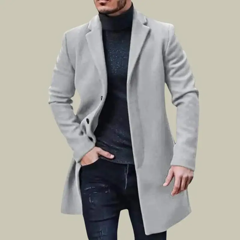 Fashionable Mid-Length Men's Woolen Coat Autumn Winter Slim Fit Korean Style Large Size Trendy Men's Woolen Jacket Coat