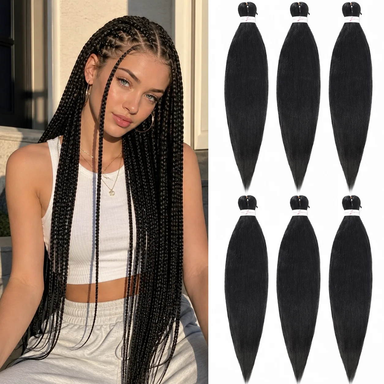 Cabello Sintético Preestirado EZ Retardante de Llama para Trenzas Fáciles, Extensiones de Cabello para Trenzas Box Braids y Crochet