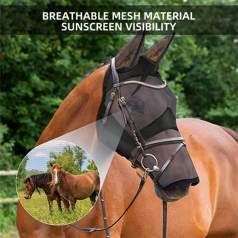 Horse Fly Mask With Ears, Super Comfort Adjustable UV Protection Breathable Fly Masks For Horses