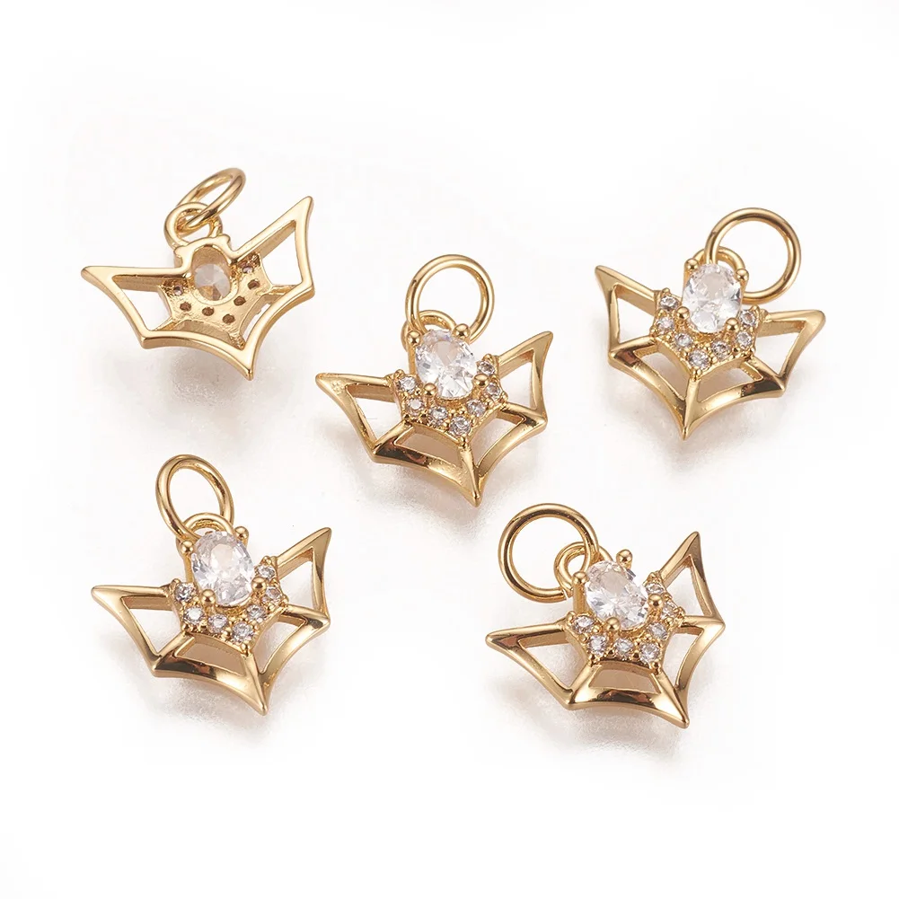 

10PCS Brass Cubic Zirconia Charms Halloween Theme Bat Clear Golden Color for Making DIY Jewelry Necklace Earring Bracelet Charm