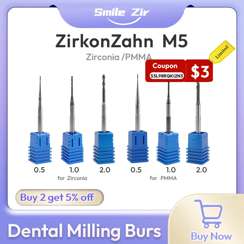 Zirkonzahn M5 Dental Milling Burs Shank D3 for Zirconia PMMA Dental Lab Grinding Diamond DC NC Coating CAD CAM Milling Drills