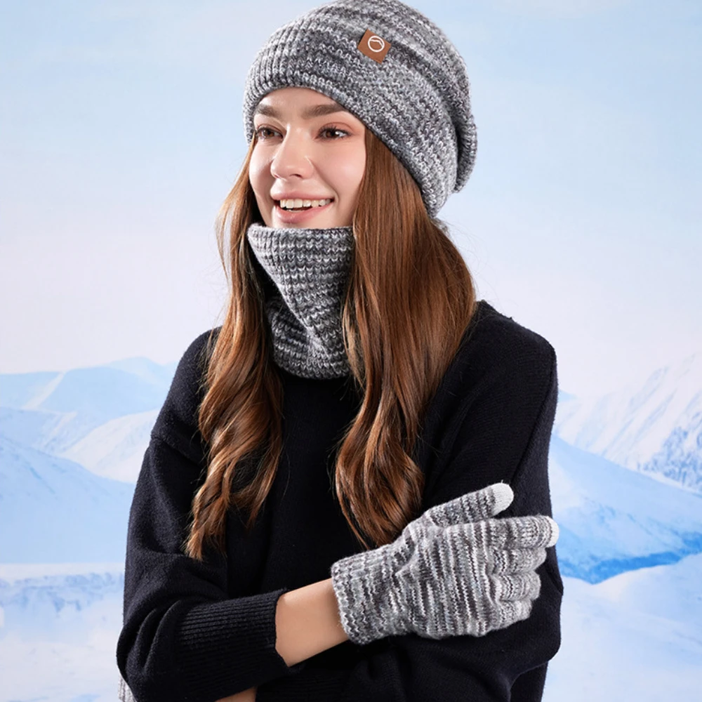 قبعة شتوية قبعة وشاح قفازات 3 قطعة مجموعة قبعات متماسكة دافئة قفازات شاشة لمس وشاح للرقبة هدايا الشتاء الباردة واقية للجنسين الكبار