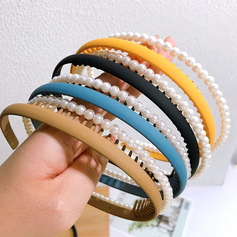 2 teile/satz Acryl Imitation Perle Hairband Für Frauen Mädchen Haar Zubehör Zahn Kämme Nicht-slip Stirnband Einfarbig Haar bands