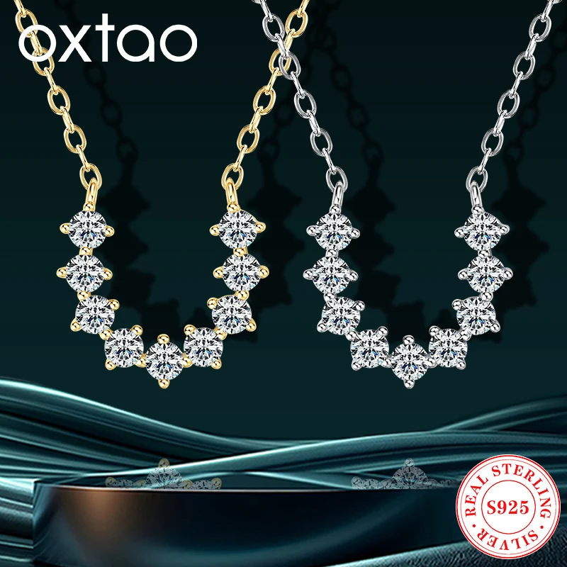 

OXTAO U-Shaped Pendant Necklace D VVS1 Moissanite Necklace With Certified for Women 925 Sterling Silver Wedding Jewelry Gift