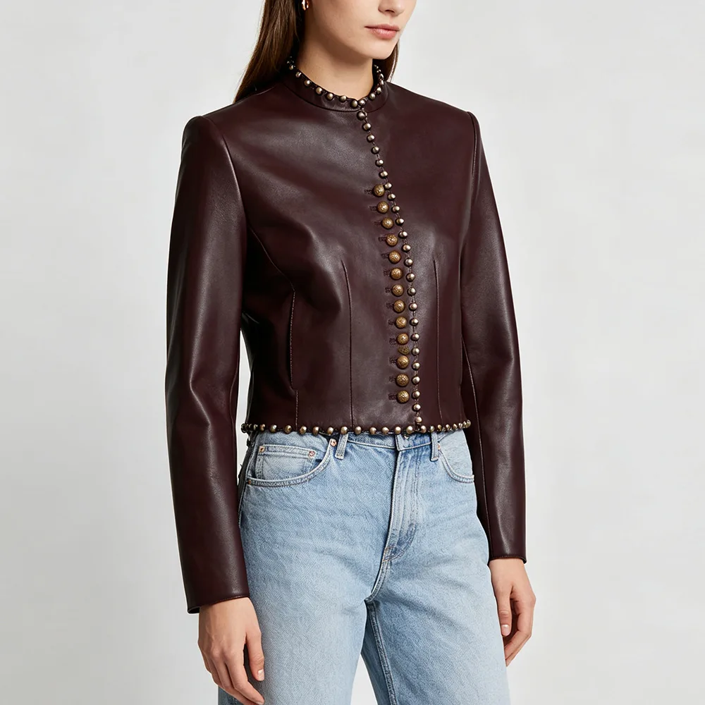 Autumn and winter new women's clothing star fashion rivet slim fit leather jacket jacket, motorcycle windproof top