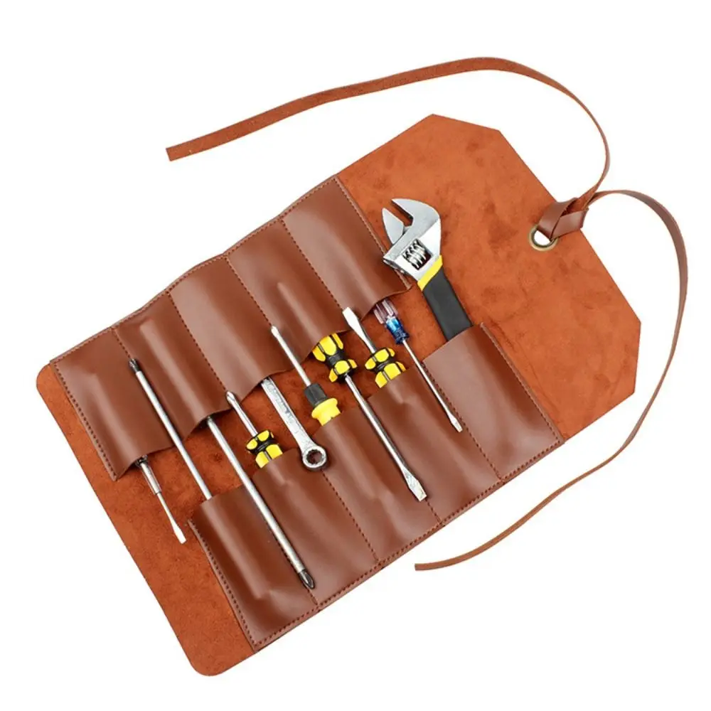 Folding Pouch Tools Pouch Case Wrench Storage Bag Carry Tool Organizer Tool Roll Up Bag Leather Folding Bag Tool Storage Bag