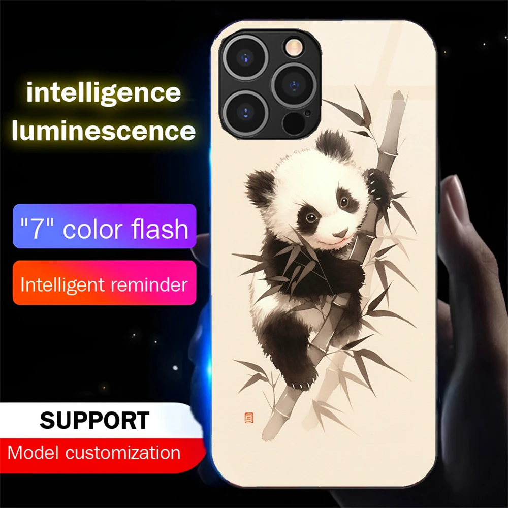 

Panda Wash Painting LED Calling Light Flash Phone Case Smart Luminous Cover For Samsung S26 S25 S24 S22 S23 S21 S20 Plus Ultra
