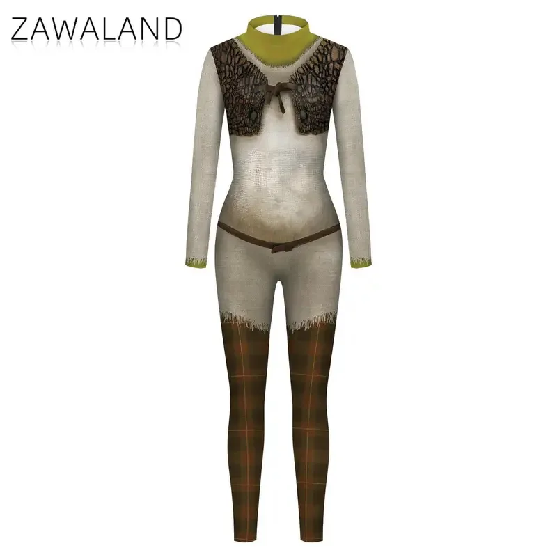 Zawaland فيلم الأخضر الوحش تأثيري ازياء طويلة الأكمام بذلة النساء الرجال فستان حفلة الهالوين Zentai ارتداءها dpoa ؛ 5