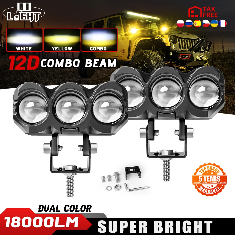 CO LIGHT 18000LM Motorcycle Spotlight Headlight LED 3500K 6000K Driving Spot Fog Lights Auxiliary light For Motorbike Off-road