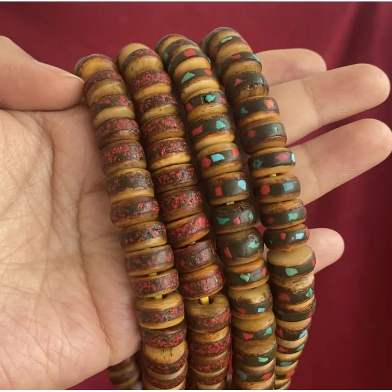

Tibetan Style Cow Bone Inlaid 108 Buddha Beads Spacer Bracelet