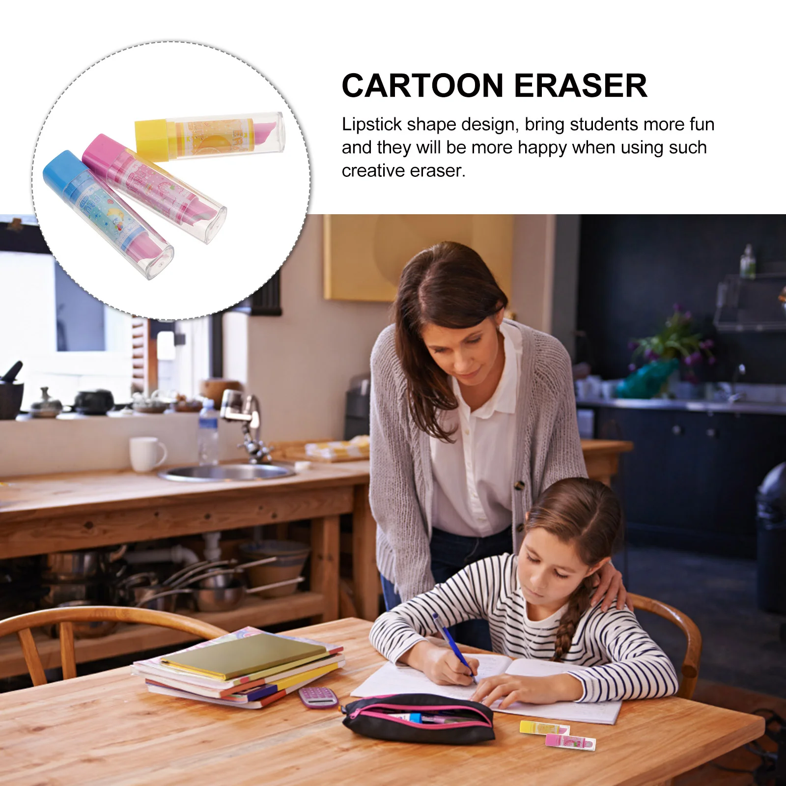 3 Pcs Nice Eraser Cartoon Fruit Pattern Novelty Kids Stationery Lipstick Student Use