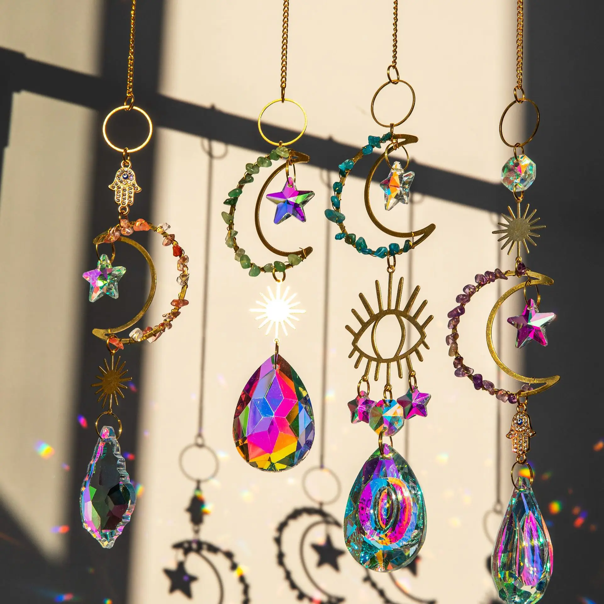 Moon Suncatcher Crystal Prism Sun Catcher Rainbow Maker Hanging Garden Decoration Moon Dream Catcher Window Decors 2024 New In