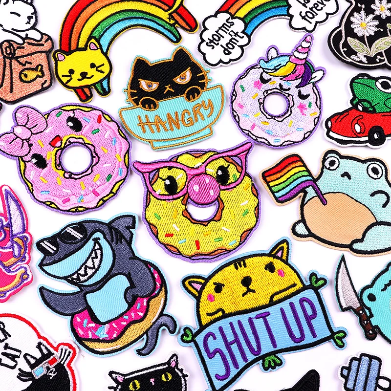 Cute Animal Patch For Clothes Iron On Patches Cartoon Cat Patches For Clothing Donut Embroidered Patches On Clothes DIY Stickers