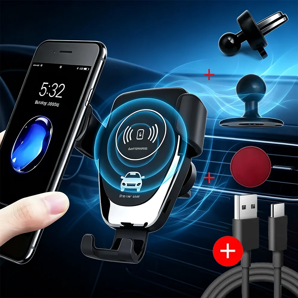 Wireless Charging Phone Car Holder Charger For iPhone17 16 15 14 13 12  Pro XS Max XR Samsung Xiaomi Fast Car Wireless Chargers