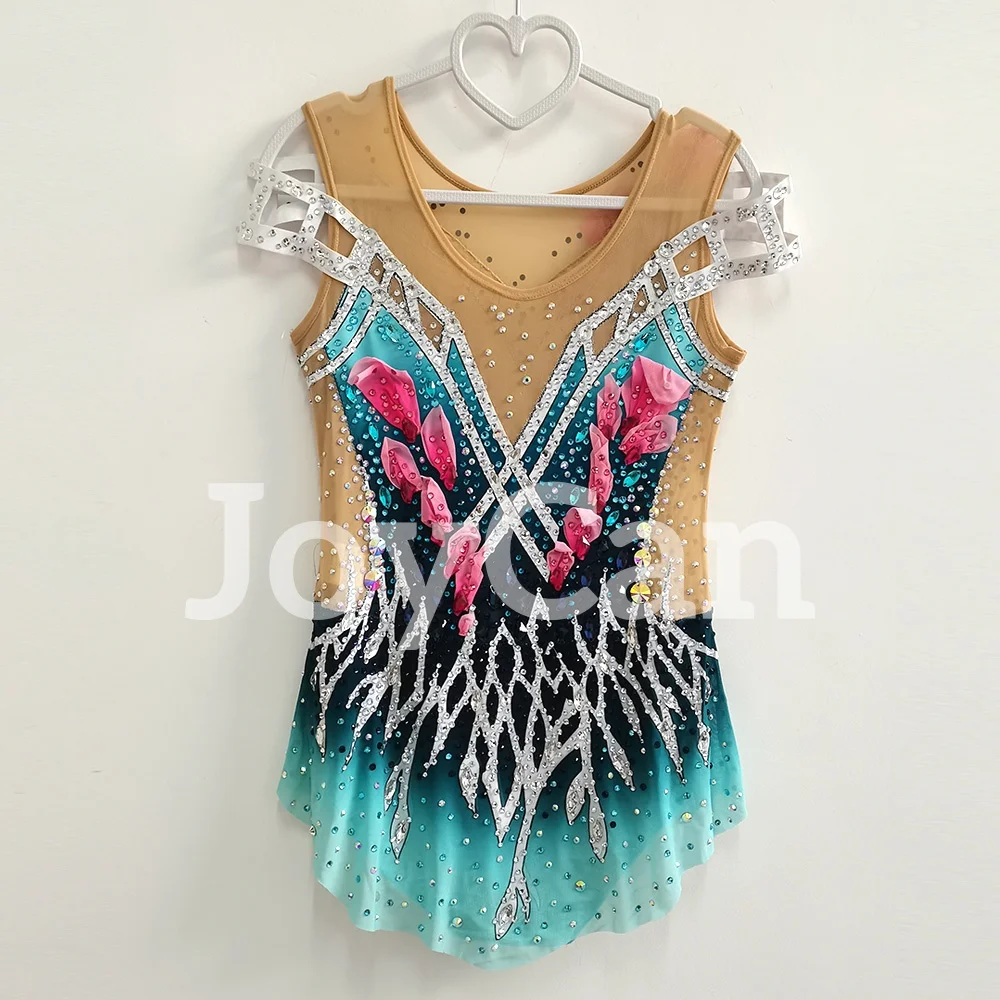 JoyCan Turquoise Rhythmic Gymnastics Leotards Spandex High Elasticity Breathable Costumes JC375