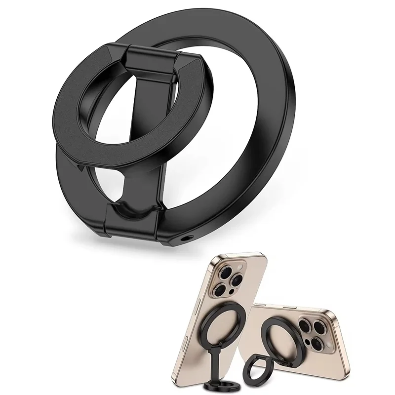 Support de téléphone magnétique double face portable, anneau de maintien, support de bureau pliable, rotation à 360° °   Rotation pour MagSafe pour iPhone 17 16 15 Pro