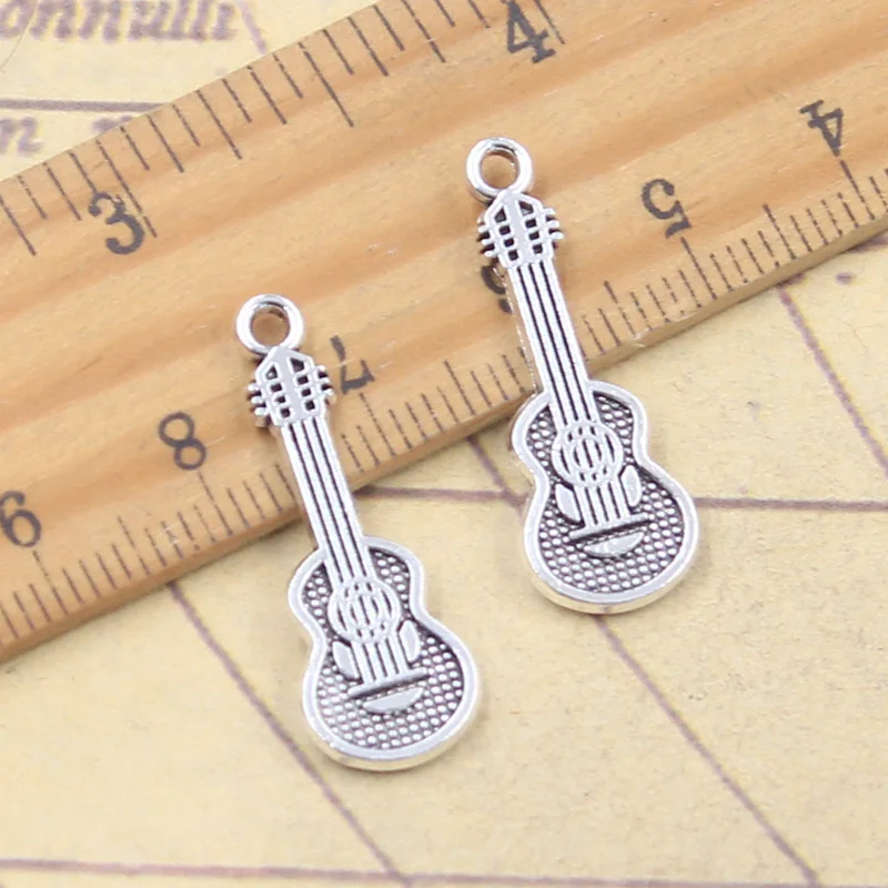 20pcs Charms Musical Instrument Violin Guitar 27x10mm Antique Silver Color Pendants Making DIY Handmade Tibetan Finding Jewelry