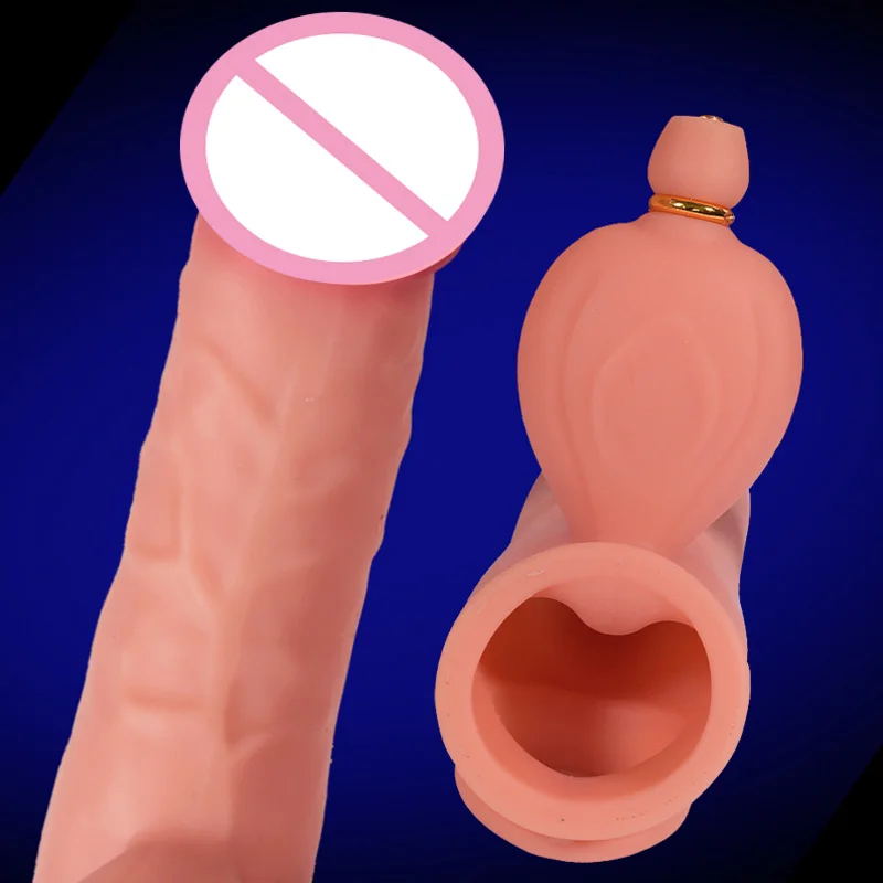 Penis Enlargement Sleeve Inflatable Cock Ring Reusable Silicone Condom Dick Extension Sex Toys Thick Penis Extender