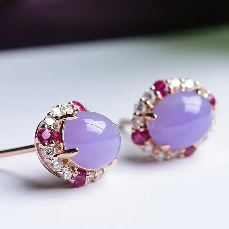 Natural Chalcedony Violet Earings Stud Classic New in Silver Inlaid Exquisite Crystal Pink Earrings for Women Wedding Jewelry