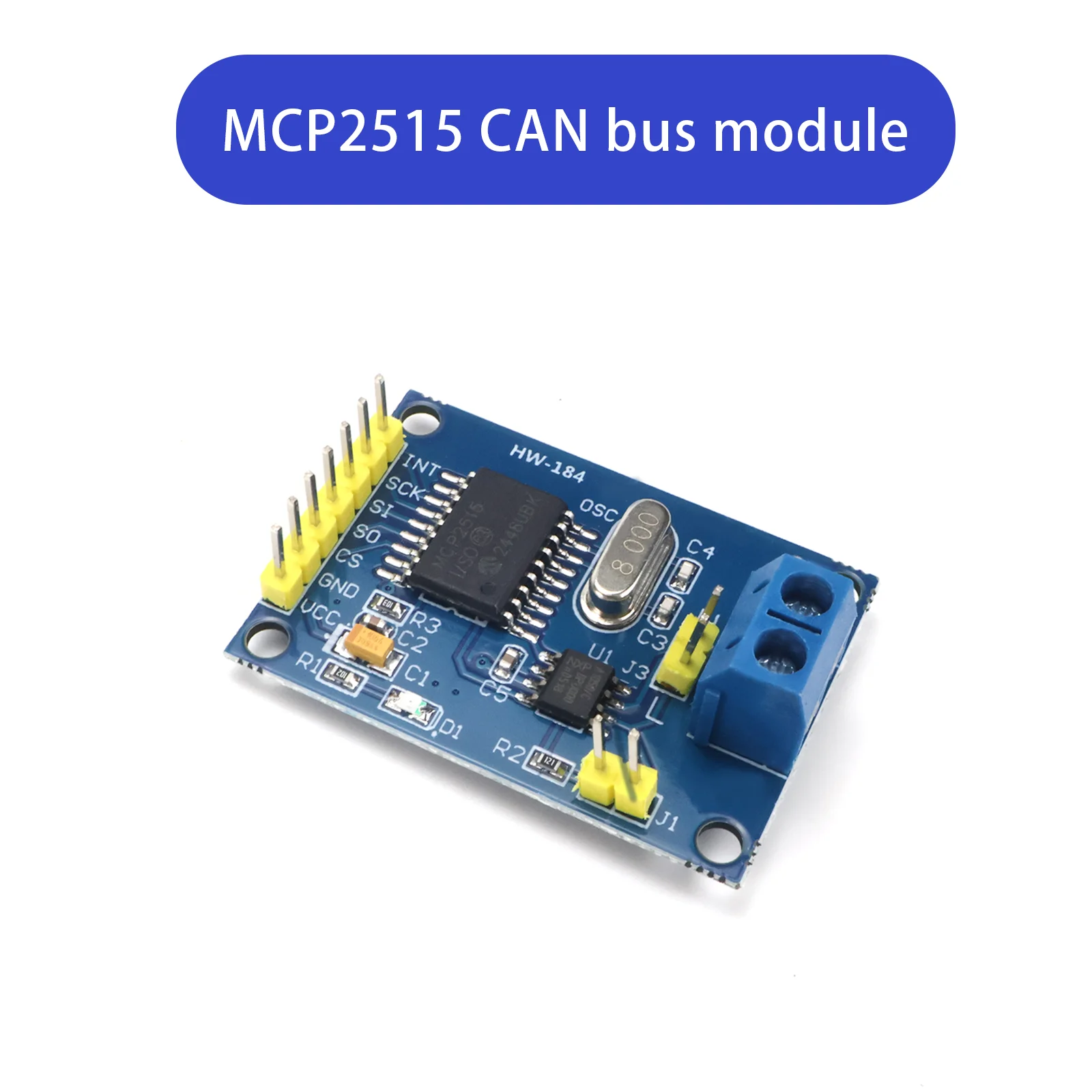 Módulo CAN Bus MCP2515 TJA1050 com Interface SPI, Receptor e Controlador CAN de 1Mb/s, Grau Industrial para 51 MCU ARM Arduino