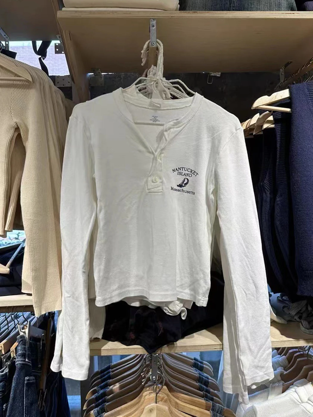 Barco a vela gráfico henley camiseta feminina primavera roupas 2025 algodão manga longa camisetas topos meninas casual y2k magro camiseta