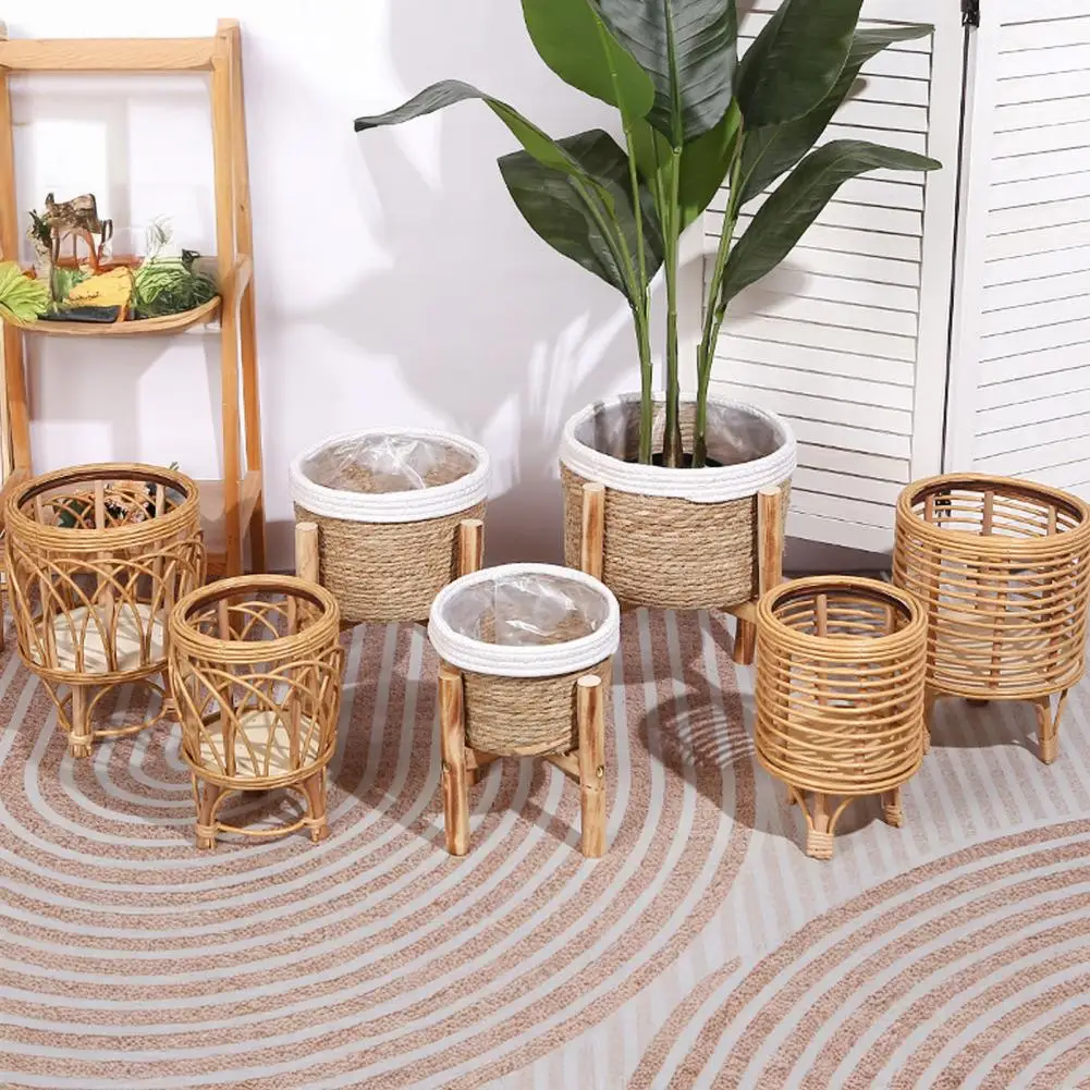 Tall Plant Stand Heavy Duty Floor Flower Stand Rattan Plant Display Shelf Stable Indoor Outdoor Pot Holder for Balcony Corner