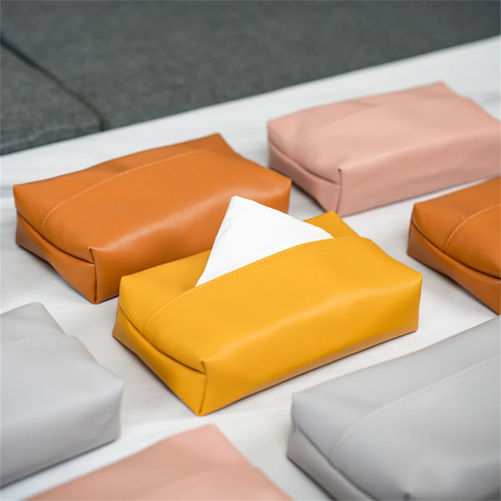 Leather Tissue Box Holder Light Luxury Home Living Room Bathroom Kitchen Desktop Tissue Case Storage Creative Car Napkin Holder