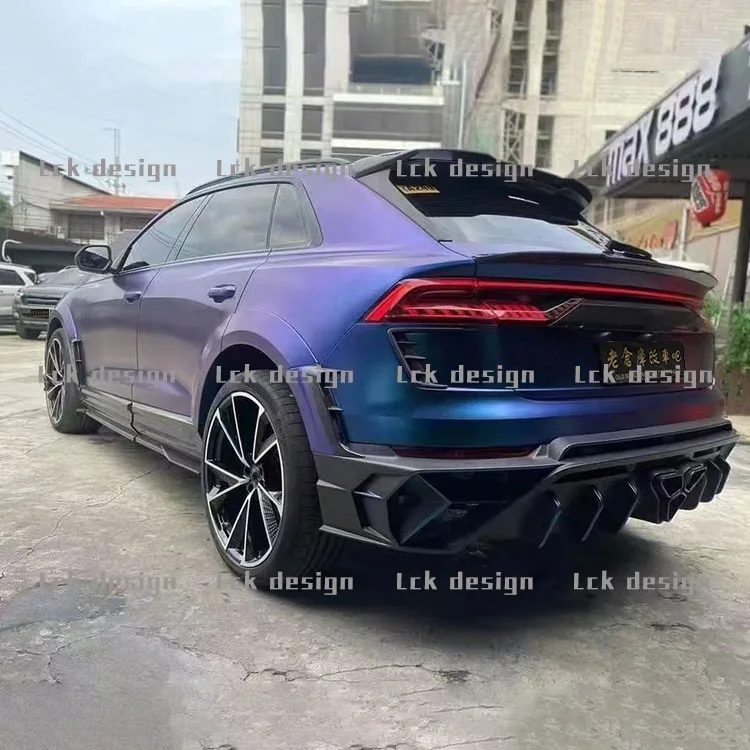 New Q8 RSQ8 Auto Body Kits (Fiber Glass+Carbon Fiber) MS Front/Rear Bumper Engine Hood Diffuser-Black Primer/Glossy Carbon