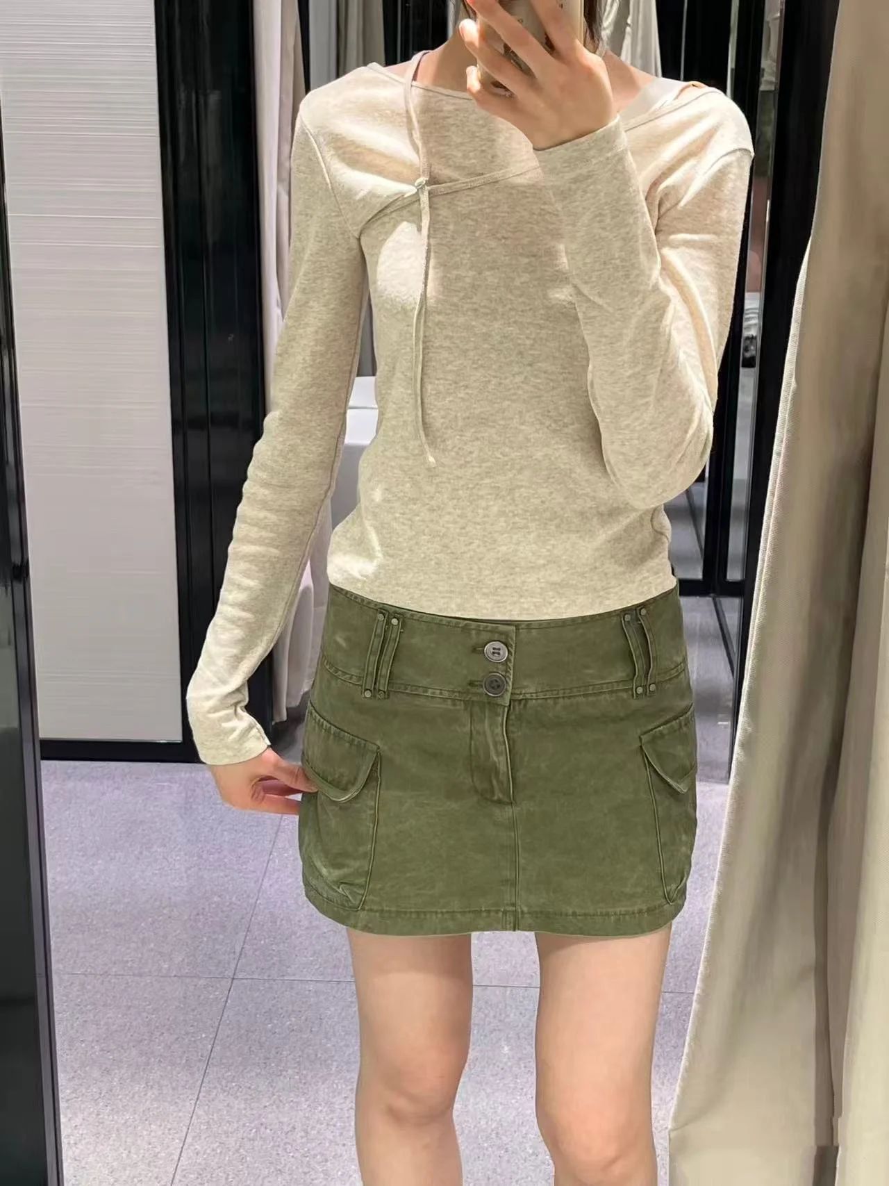 

Spring Summer New Fashion Retro High Waist Casual Pocket Design Skirt Women's Cotton A-Line Skirt Short Skirt