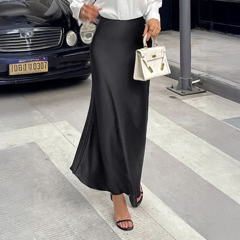 French Resort Style High-end Solid Color Long Skirt High Waist Fishtail Skirt