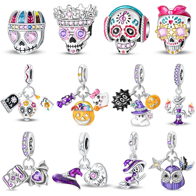 

925 Sterling Silver Luminous Halloween Pumpkin Beads Fit Pan Original Bracelet DIY Birthday Party Jewelry