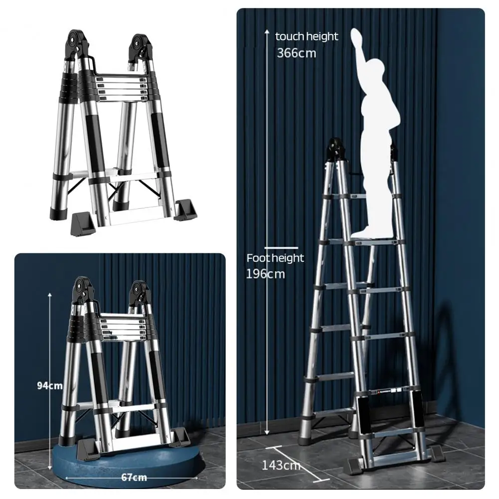 Telescoping Extension Ladder Stainless Steel Folding Telescopic Ladder with Locking Mechanism Multi-Purpose Collapsible Ladder