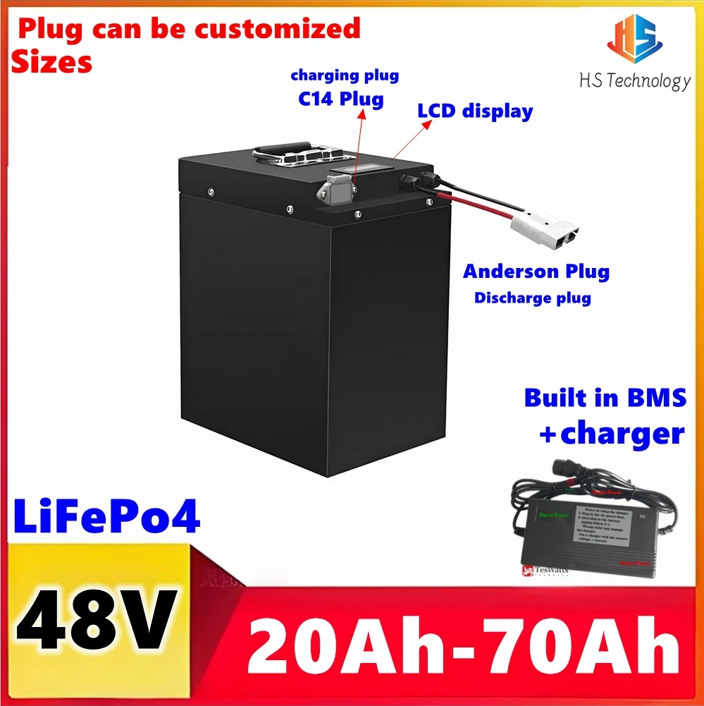 48V 20Ah 30Ah 40Ah 45ah 50ah 60ah 70Ah Lifepo4 rechargeable Lithium Battery for scooter Golf Cart tricycle Two-wheeler+Charger