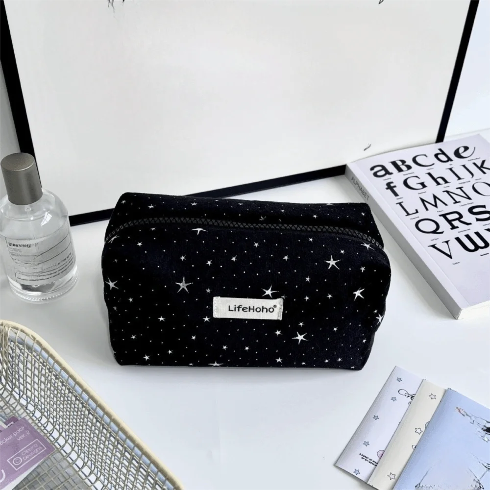 Korean Version Star Print Cosmetic Storage Bag Zipper Closure Nylon Toiletry Bag Handbag Travel Use