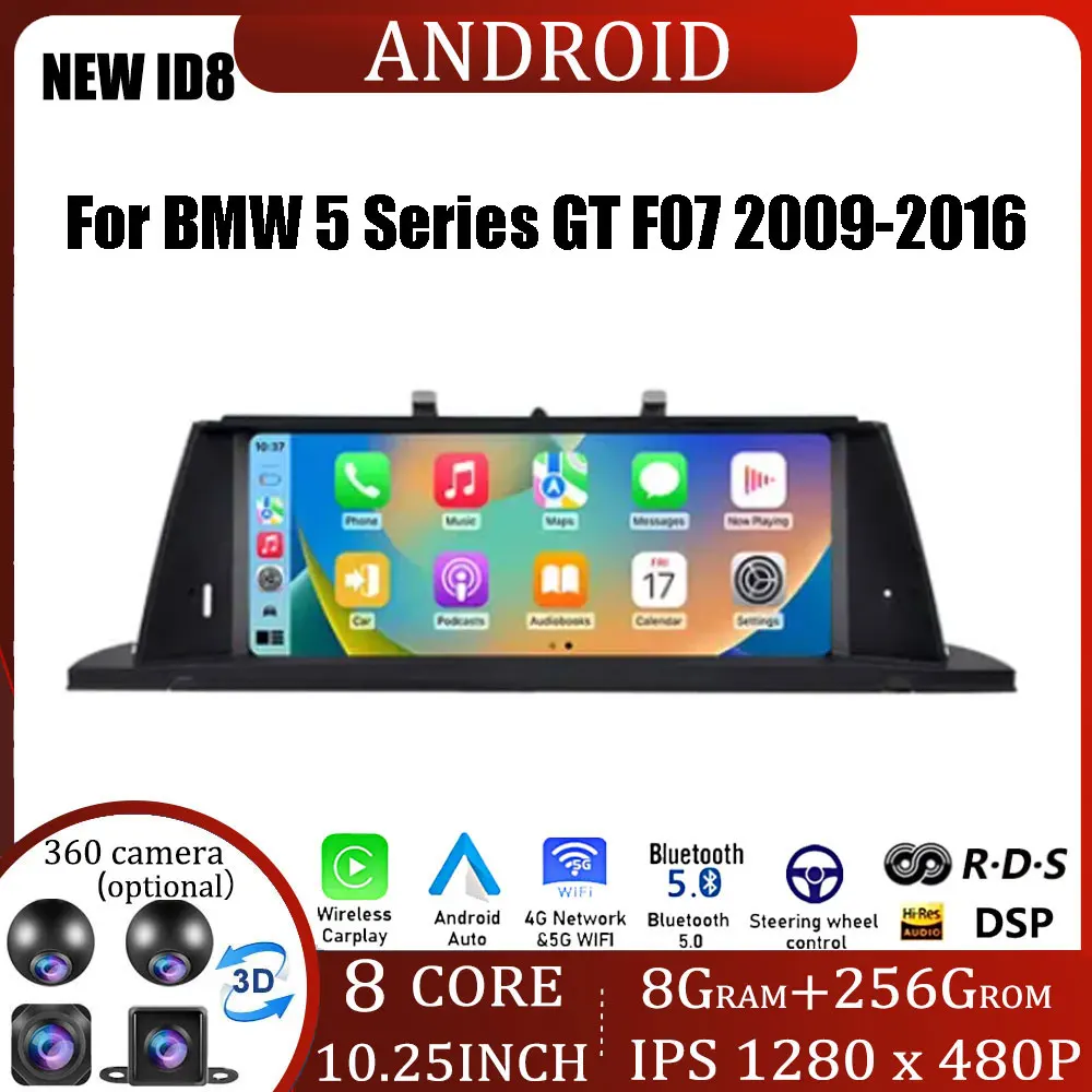 10.25'' Android OS ID8 For BMW 5 Series GT F07 CIC NBT System CarPlay Wireless Auto Stereo Radio Multimedia Navigation