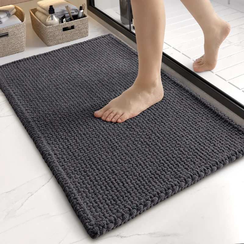 

Premium Woven Chenille Bath Mat, Minimalist Solid Color Bathroom Rug, Absorbent Antibacterial, Hot Melt Non-Slip Backing