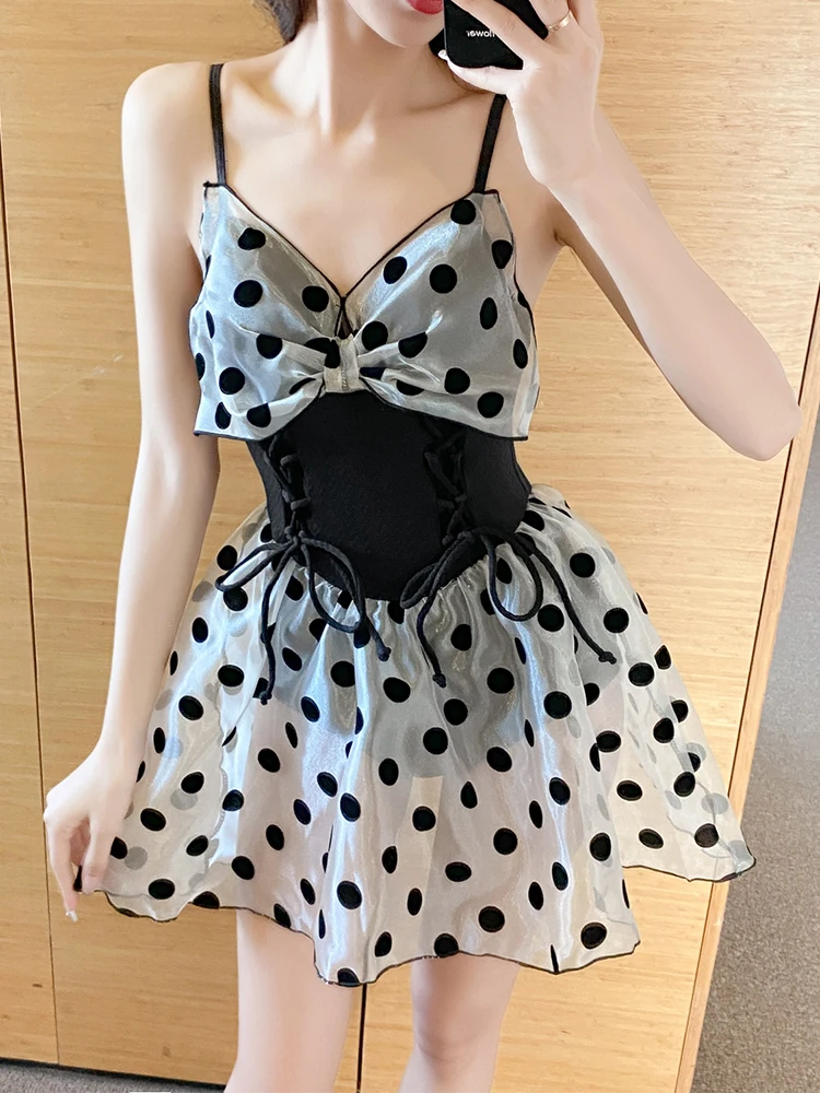 Retro Dots High-Grade New Belly-Covering Thin Hot Spring Swimsuit Female Summer Swimwear