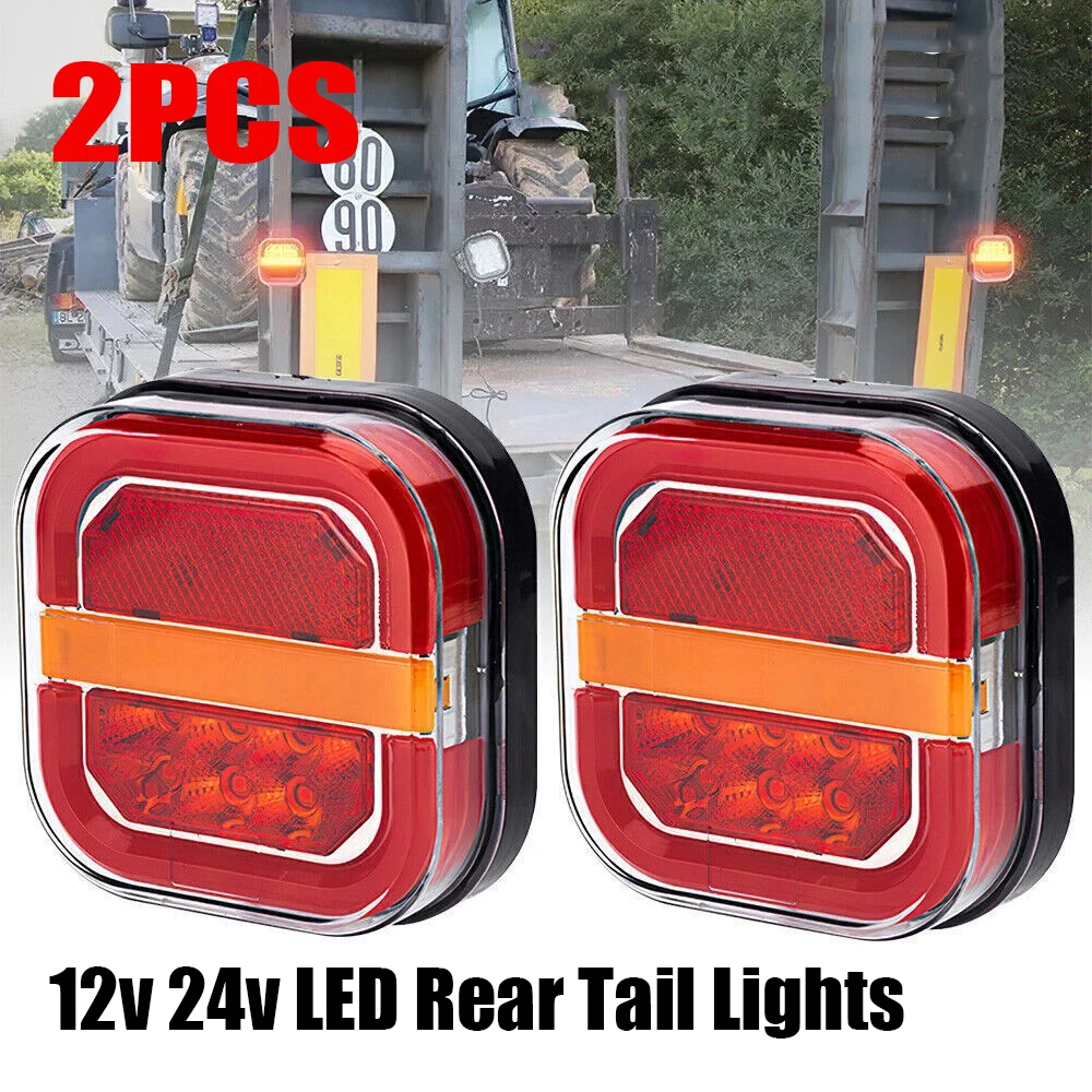 2pcs LED Trailer Taillight With 28 LEDs For 12/24V Vehicles Square Shape Waterproof IP67 Suitable For Trucks And Trailers Parts