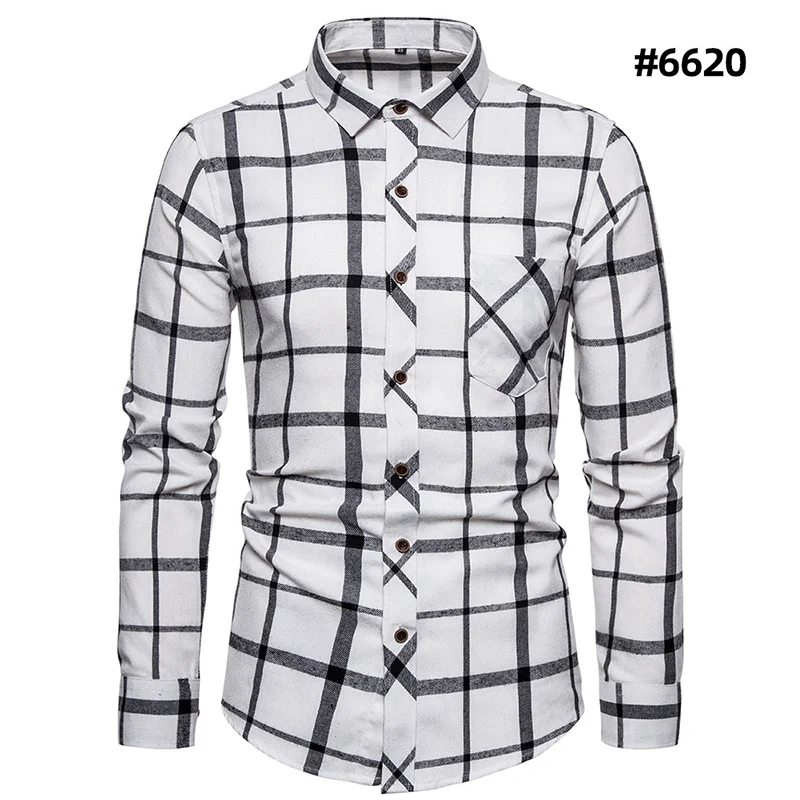 Men's shirt Blue Gradient stripe Men's dress shirt Top Casual Business plaid print Long sleeve Camisa Social Men